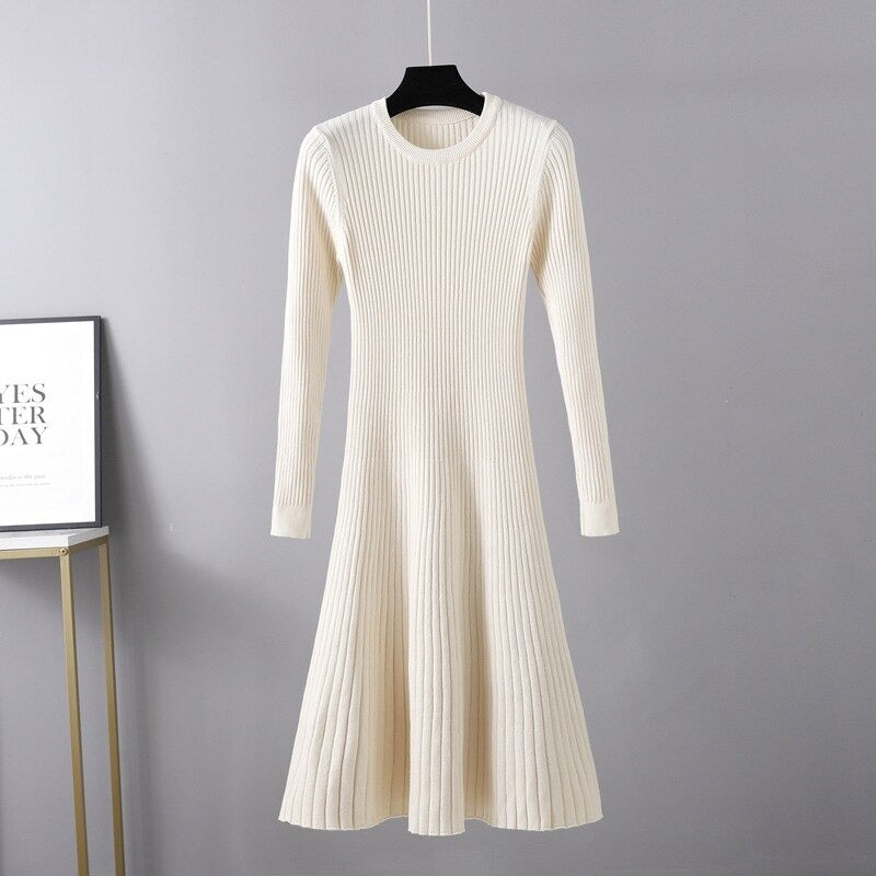 O-Neck Slim Long Knitted Maxi Sweater Dress-Soco Hoodie
