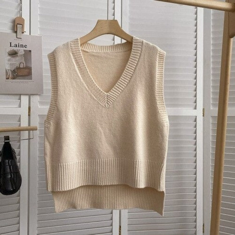 Loose Knitted V-Neck Sweater Vest For Women-Soco Hoodie