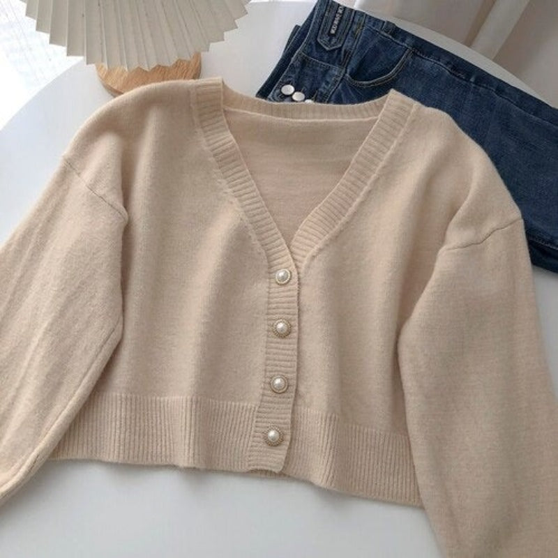 V-Neck Solid Long-Sleeved Knitted Cardigans For Women-Soco Hoodie