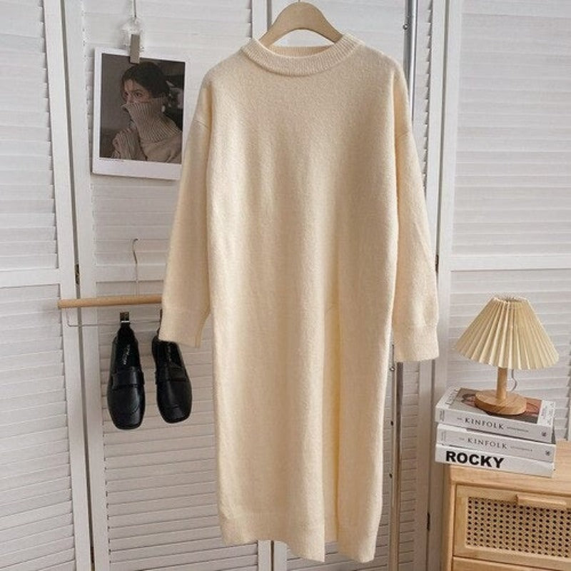 Women's Slitted Long-Sleeve Knitted Sweater Dress-Soco Hoodie
