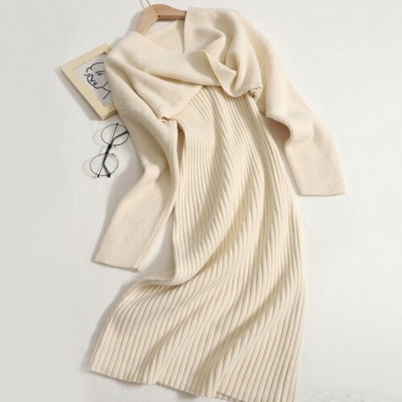 V-Neck Knitted Suspender Knotted Two-Piece Sweater Dress-Soco Hoodie