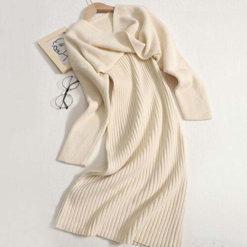 V-Neck Knitted Suspender Knotted Two-Piece Sweater Dress-Soco Hoodie