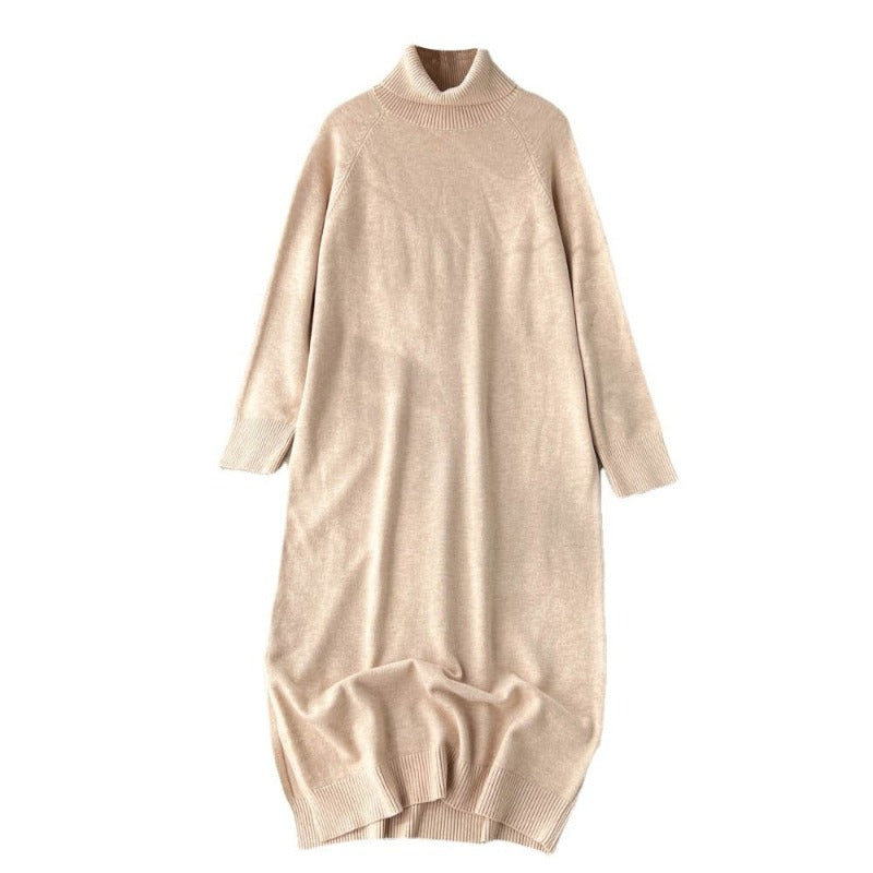 Loose Turtleneck Knitted Long Sleeve Sweater Dress-Soco Hoodie