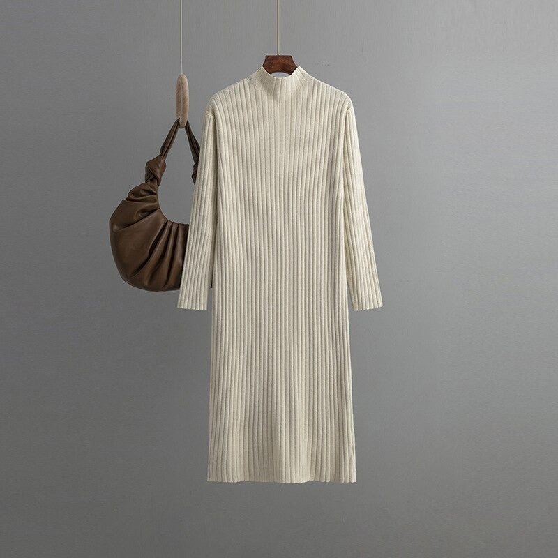 Turtleneck Tunic Knitted Slim Fit Sweater Dress-Soco Hoodie