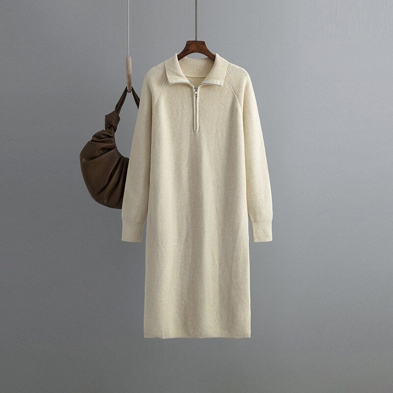 Zipper Turtleneck Thick Knitted Sweater Dress-Soco Hoodie