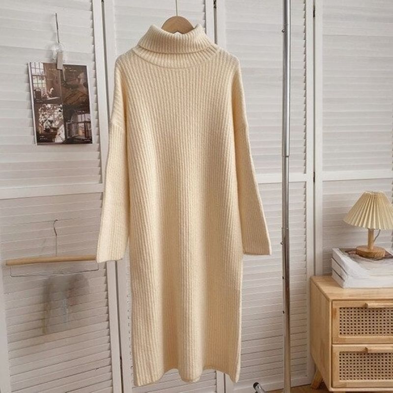 Korean Knitted Long Casual Sweater Dress For Women-Soco Hoodie