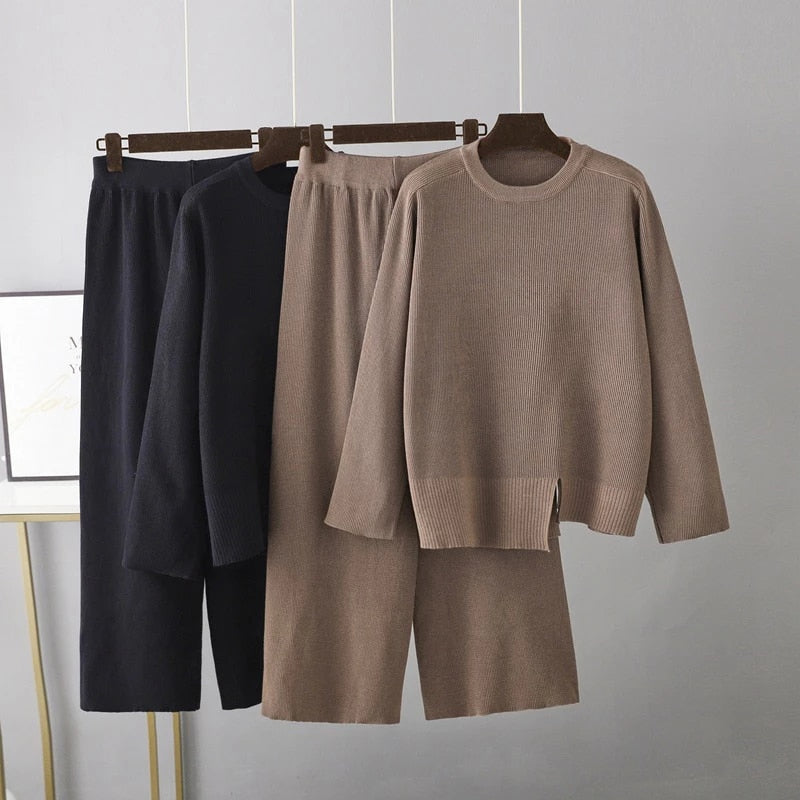 Loose Slit Sweater 2-Piece Set-Soco Hoodie