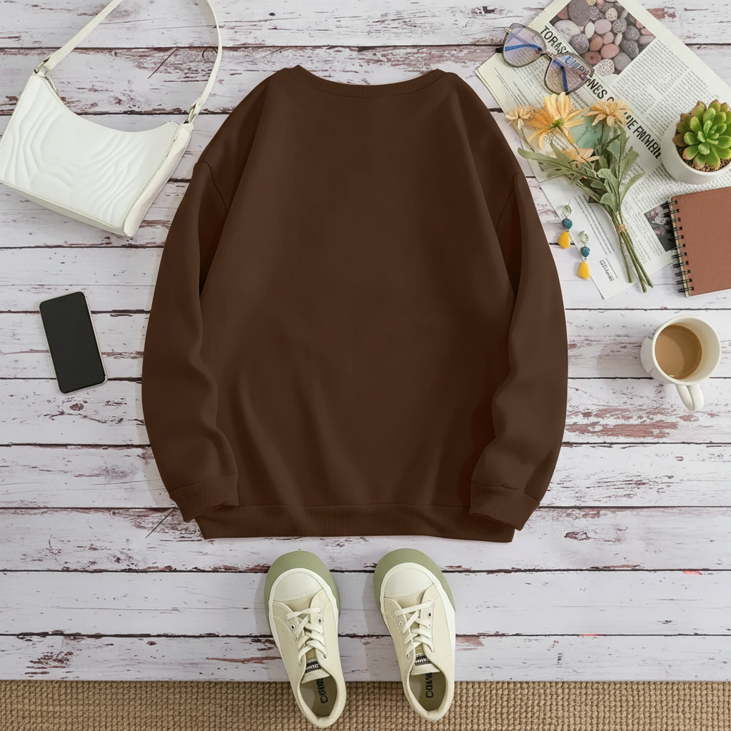 Apricot Cartoon Highland Cow Graphic Print Sweatshirt