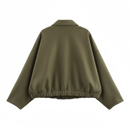 Bomber Jacket With Stylish Long Sleeve Lapel Collar