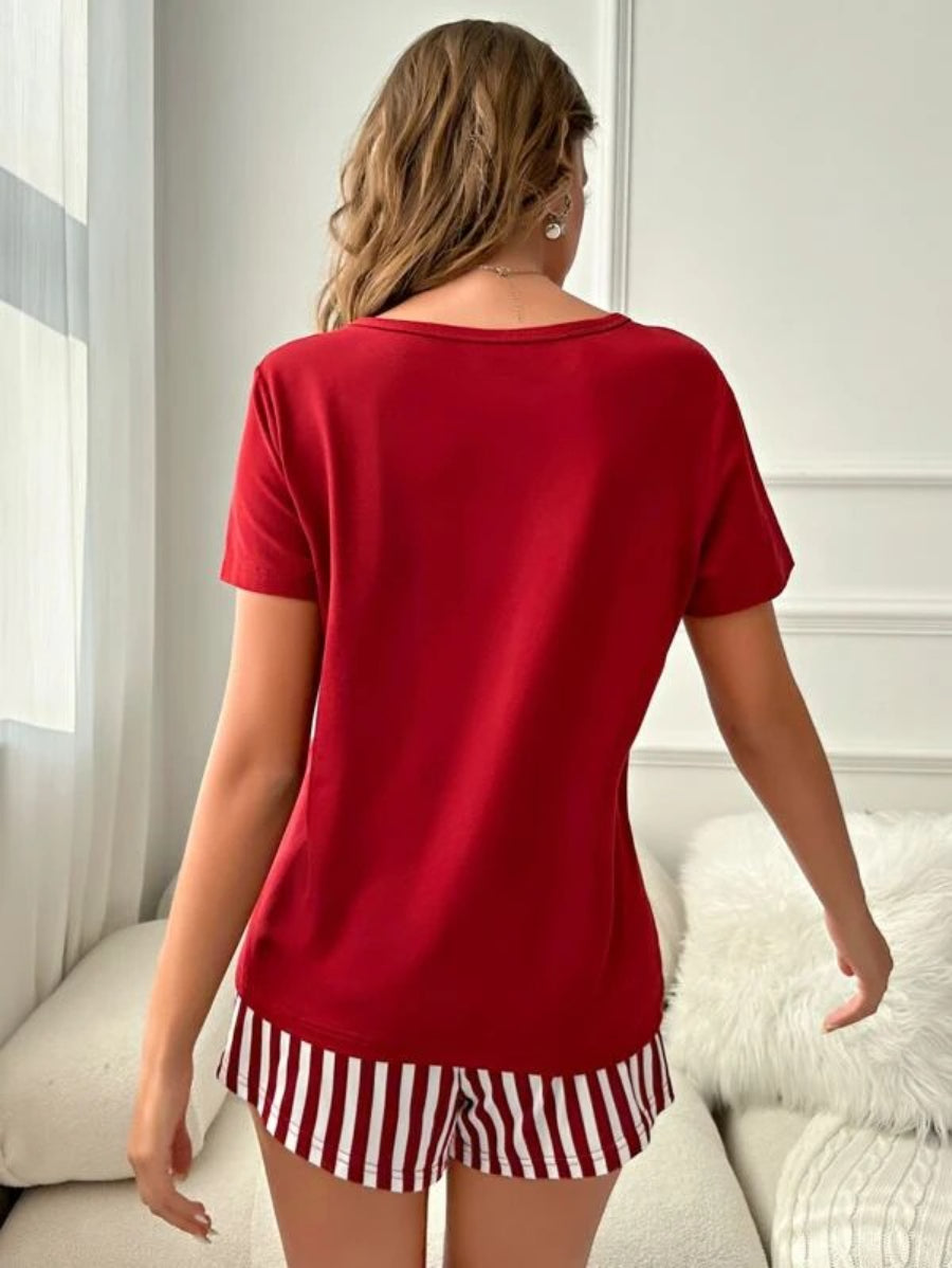 Bear And Letter Graphic Shorts Set-Soco Hoodie