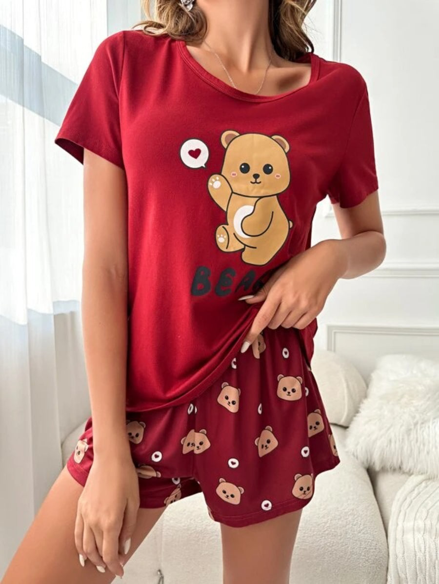 Bear And Letter Graphic Shorts Set-Soco Hoodie
