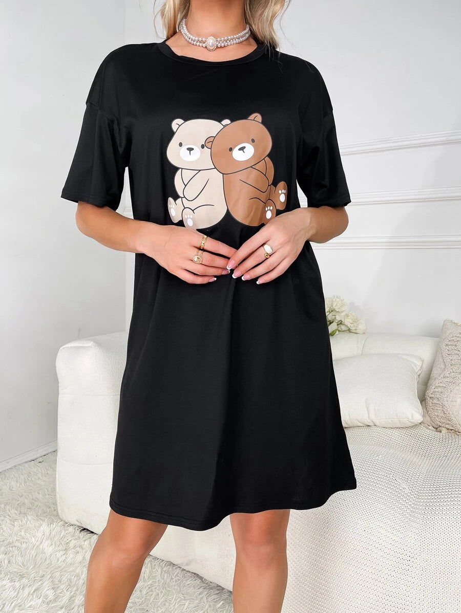 Bear Printed Nightdress-Soco Hoodie