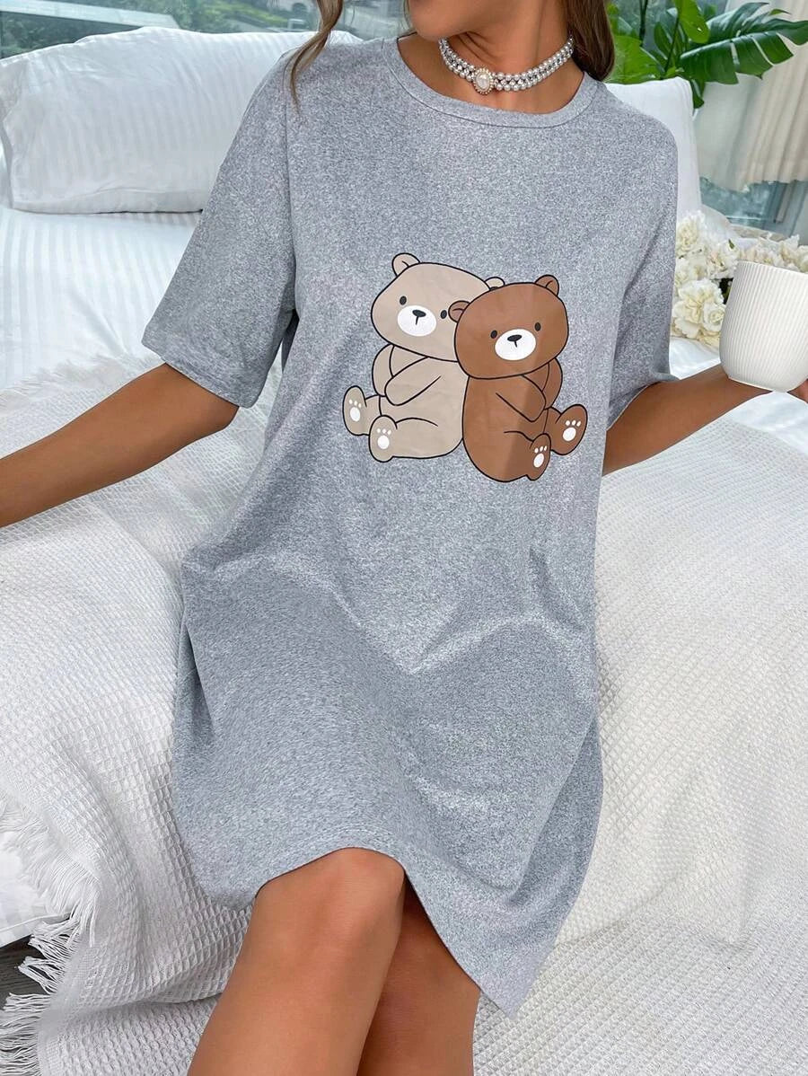 Bear Printed Nightdress-Soco Hoodie