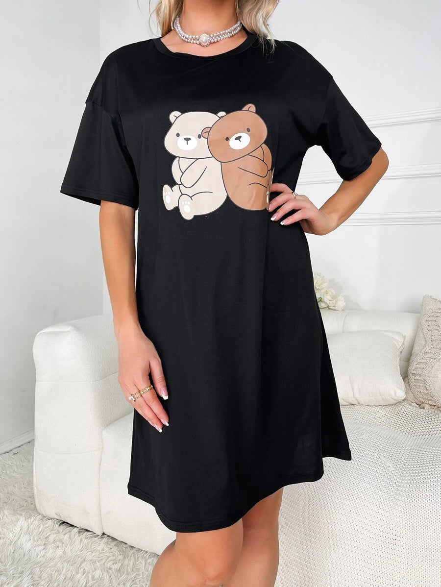 Bear Printed Nightdress-Soco Hoodie
