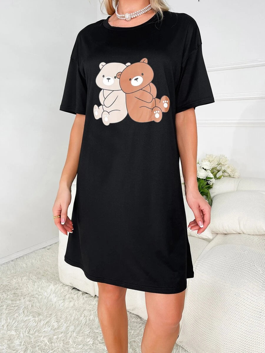 Bear Printed Nightdress-Soco Hoodie