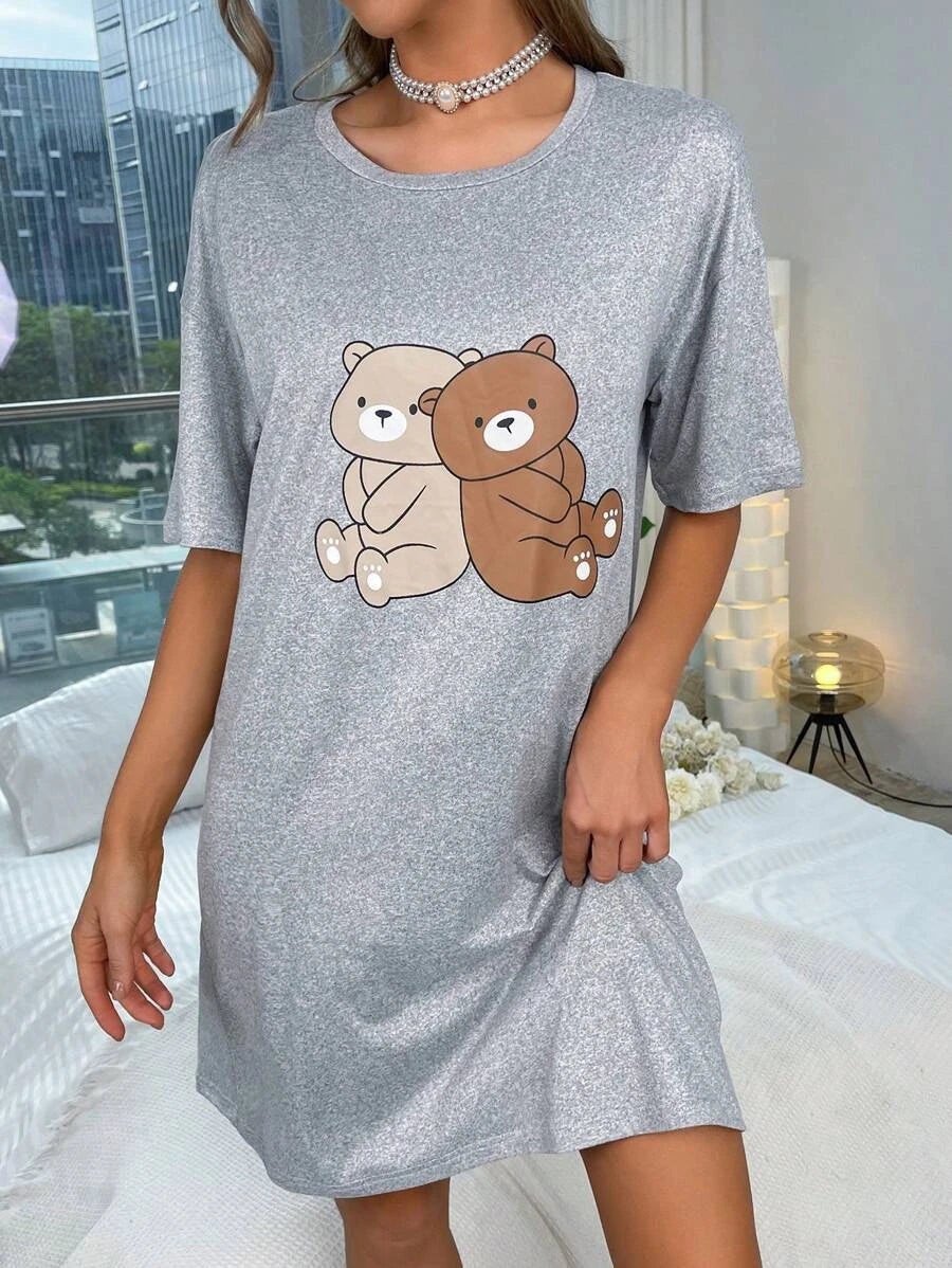 Bear Printed Nightdress-Soco Hoodie