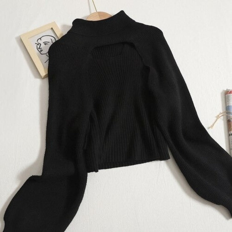 Turtleneck Long-Sleeved Knitted Smock With Vest Sweaters-Soco Hoodie