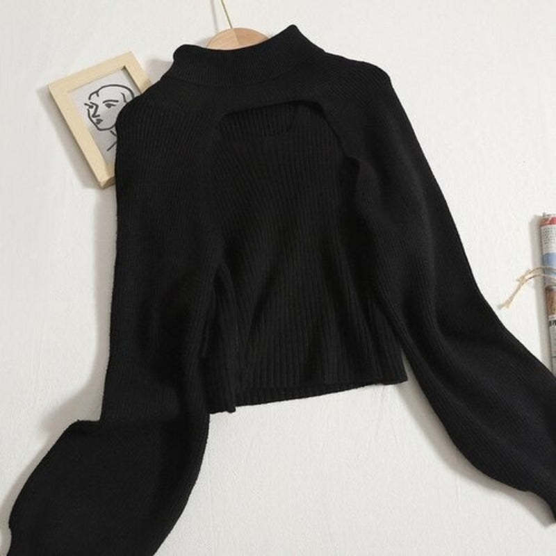 Turtleneck Long-Sleeved Knitted Smock With Vest Sweaters-Soco Hoodie