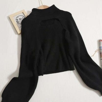 Turtleneck Long-Sleeved Knitted Smock With Vest Sweaters-Soco Hoodie