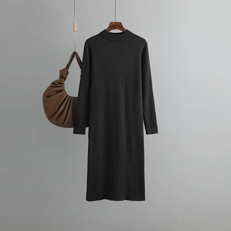 Basic O-Neck Loose Sweater Dress For Women-Soco Hoodie