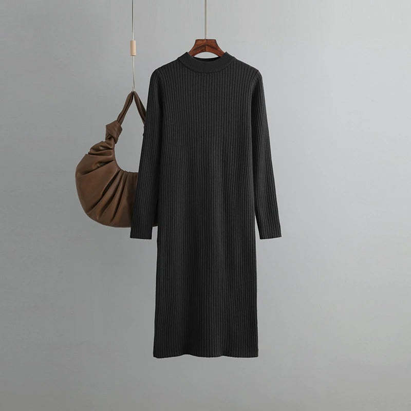 Basic O-Neck Loose Sweater Dress For Women-Soco Hoodie