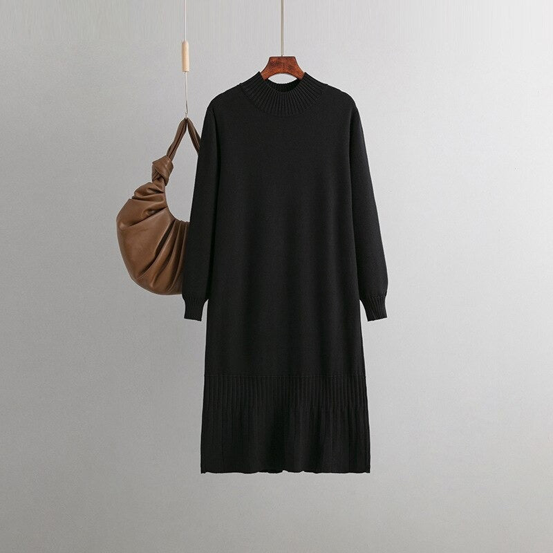 Oversized Loose Casual Knitted Pullover Sweater Dress-Soco Hoodie