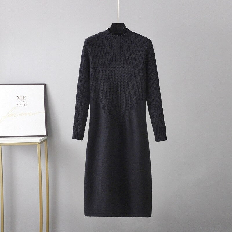Loose Half High Collar Bottoming Sweater Dress-Soco Hoodie