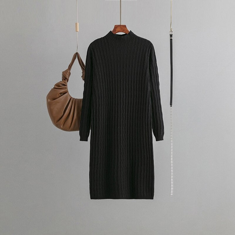 Casual Loose Knitted Long Sweater Dress With Belt-Soco Hoodie