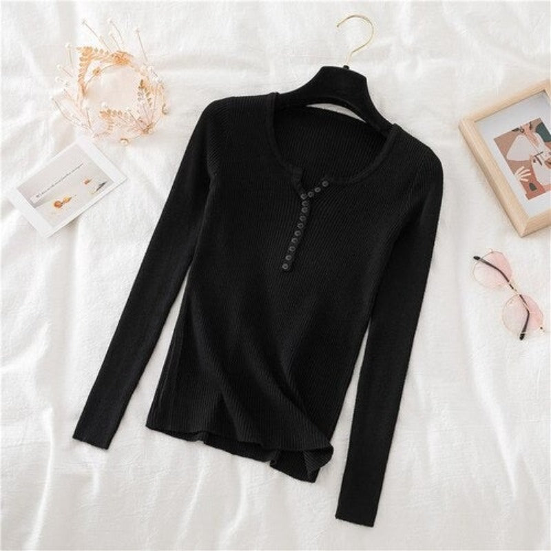 V-Neck Knitted Thin Long Sleeves Pullover For Women-Soco Hoodie