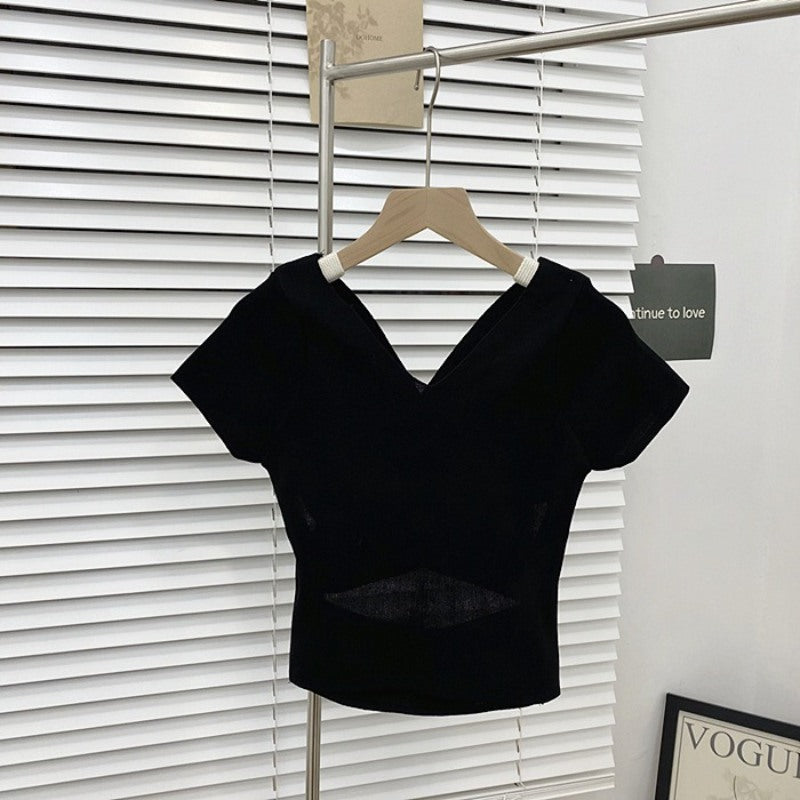 High Waist Backless Hollow Tight T-shirt For Women-Soco Hoodie