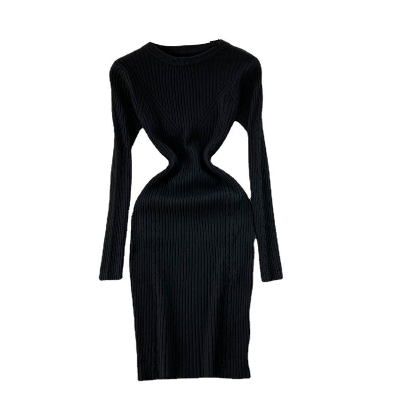 Elegant Winter O-Neck Knit Sweater Dress For Women-Soco Hoodie