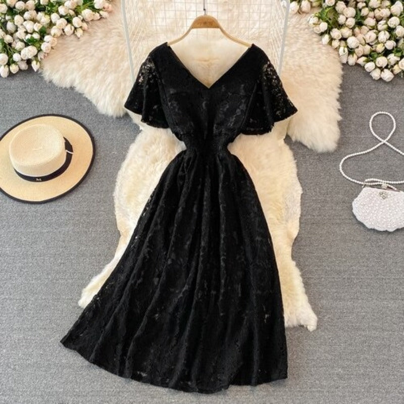 Elegant V-neck Cross Party Shorts Sleeve Dress For Women-Soco Hoodie