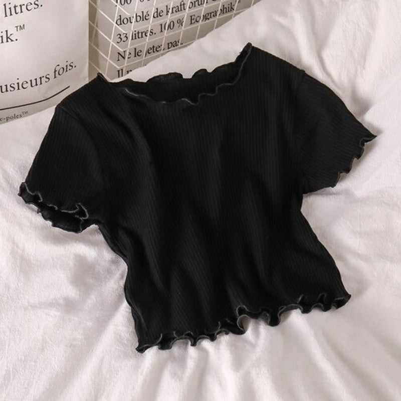 Korean Slim Curl Short Stripe T-Shirts For Women-Soco Hoodie