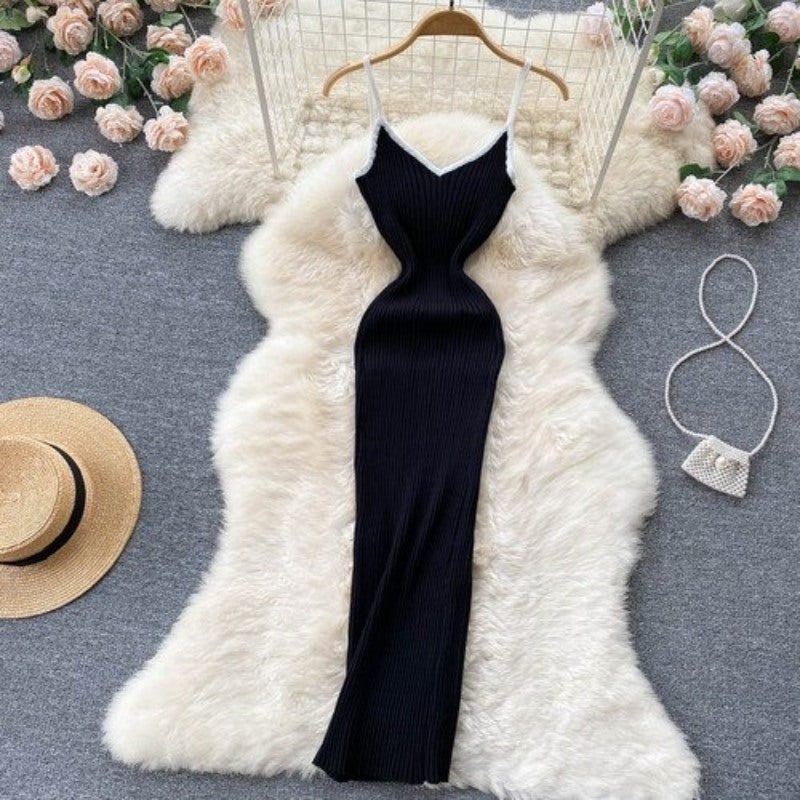 V Neck Knitted Hollow Sleeveless Dress For Women-Soco Hoodie