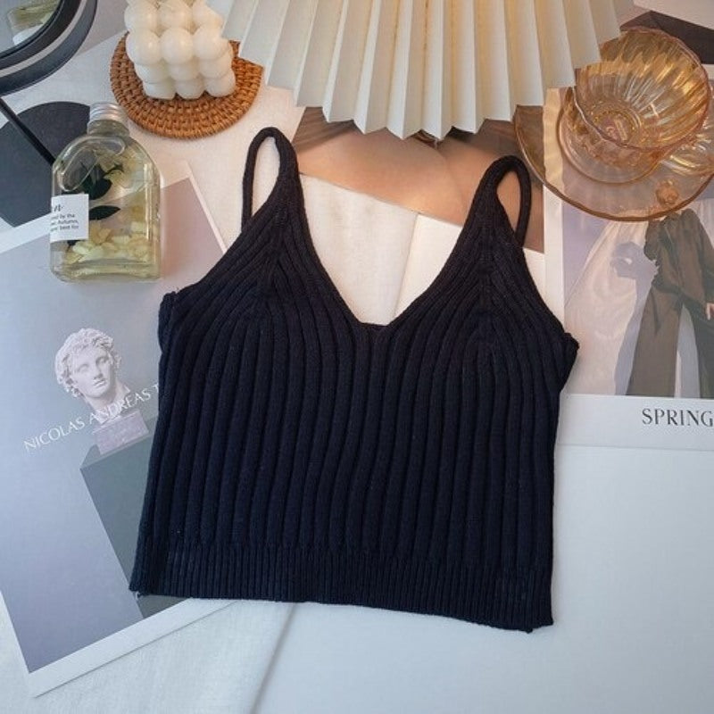 Camisole Solid Color Knitted Vest Tops For Women-Soco Hoodie