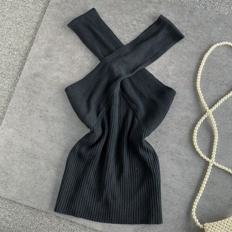 Slim Cross Halter Knit Sweater Tank Tops For Women-Soco Hoodie