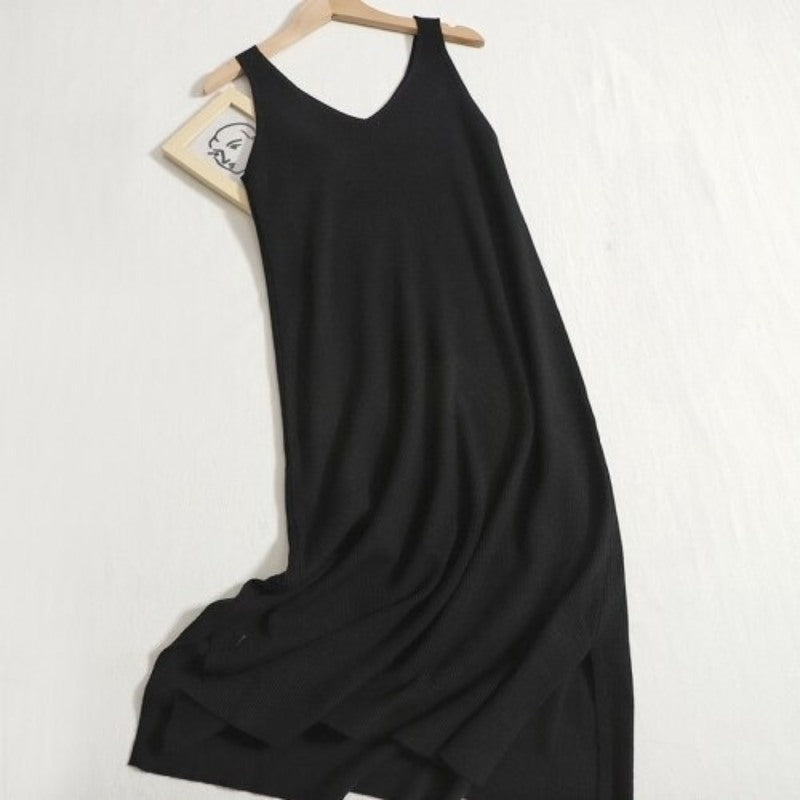 Warm V-Neck Knitted Long Sweater Dress-Soco Hoodie