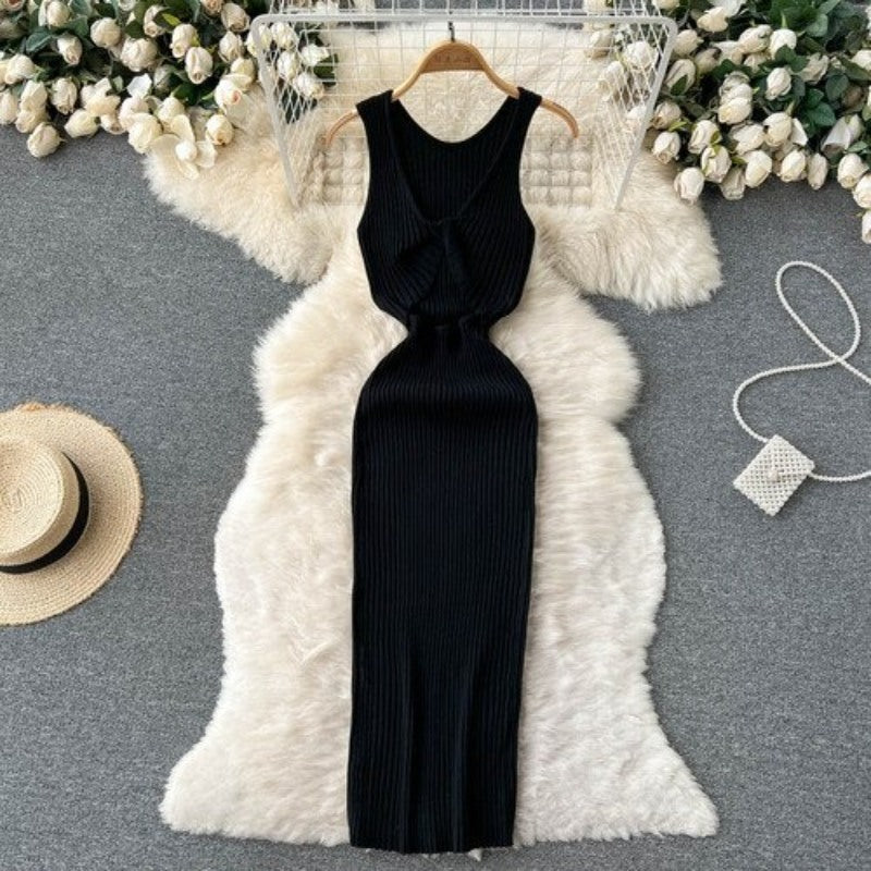 Split Knitted Casual Twisted Hollow Slim Dress For Women-Soco Hoodie