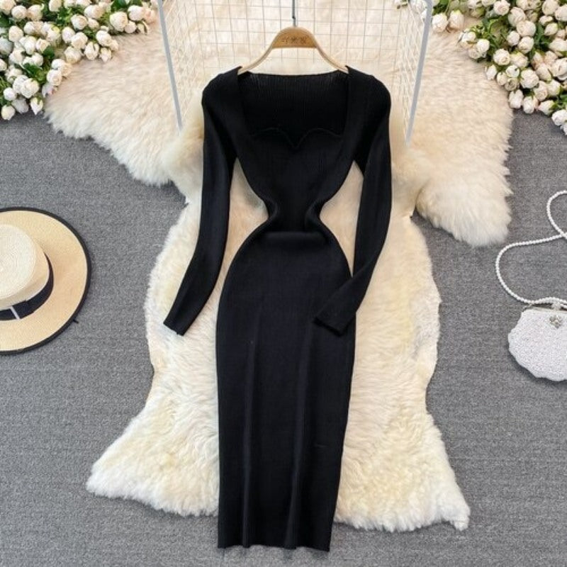 Elegant Low Neck Tight Stretch Knit Dress For Women-Soco Hoodie