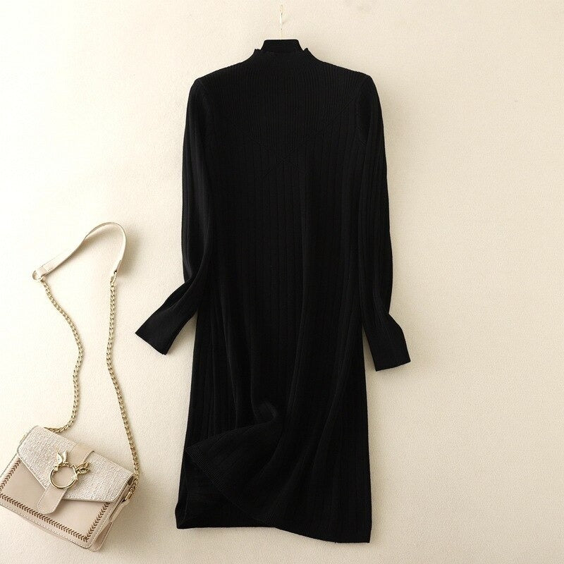 Slim Midi Mock Neck Sweater Dress For Women-Soco Hoodie