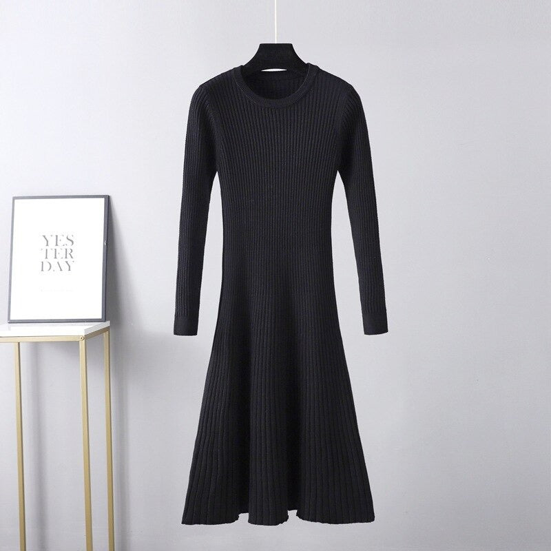 O-Neck Slim Long Knitted Maxi Sweater Dress-Soco Hoodie