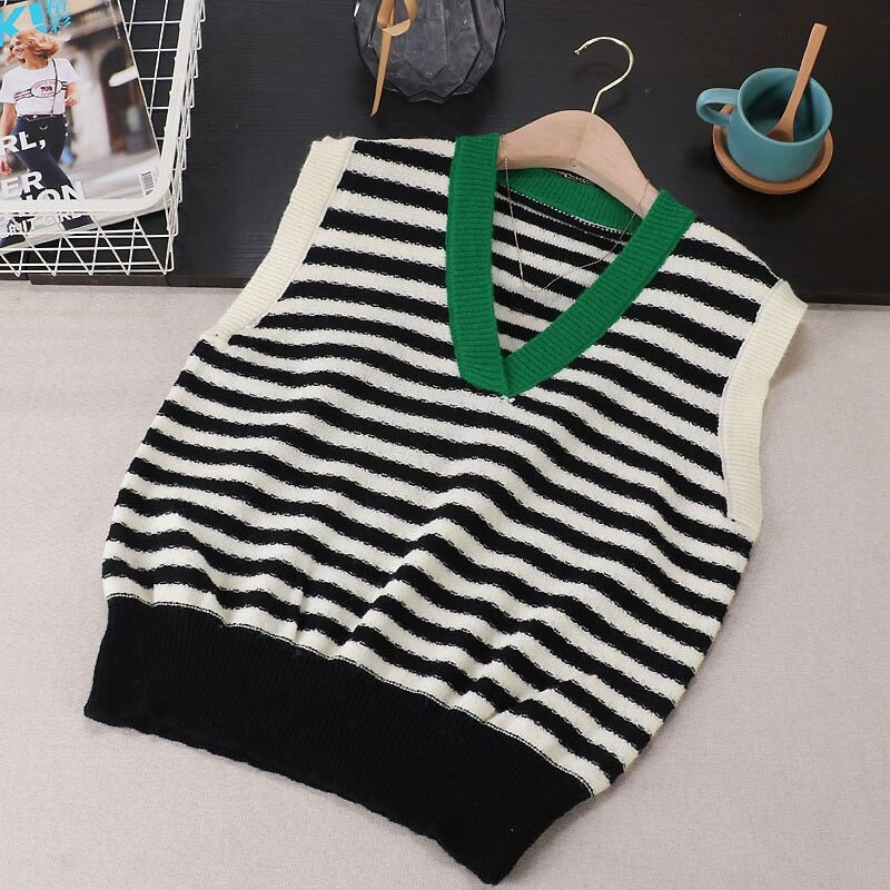 Retro Stripes Knitted Sweater Vest For Women-Soco Hoodie