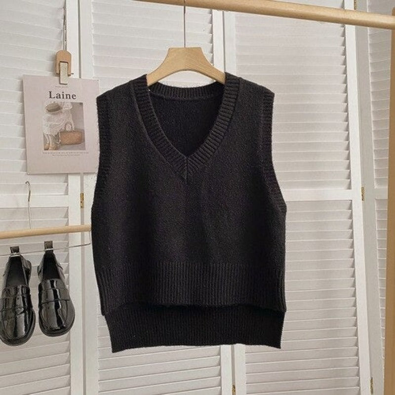 Loose Knitted V-Neck Sweater Vest For Women-Soco Hoodie