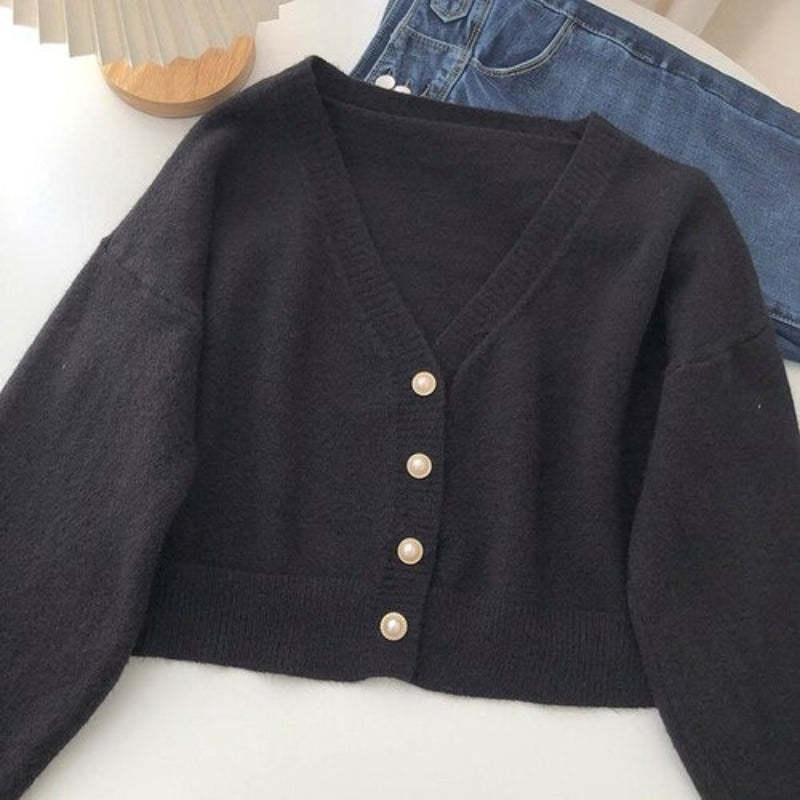 V-Neck Solid Long-Sleeved Knitted Cardigans For Women-Soco Hoodie