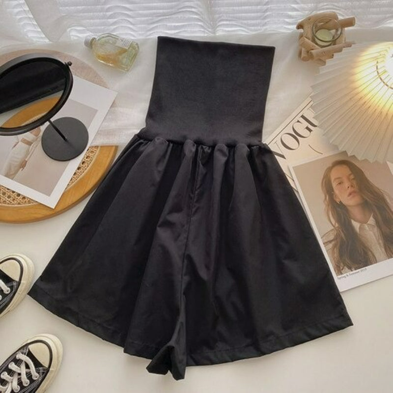 Women's Solid Color Strapless High Waist Romper-Soco Hoodie