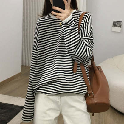 Women's Striped Oversized Casual Sweatshirt-Soco Hoodie