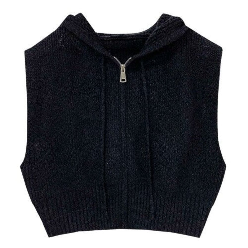 Loose Zipper Knitted Hooded Sweater Vest For Women-Soco Hoodie
