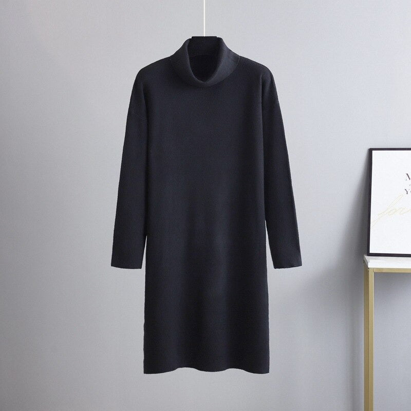 Women's Oversized Loose Thick Turtleneck Sweater Dress-Soco Hoodie