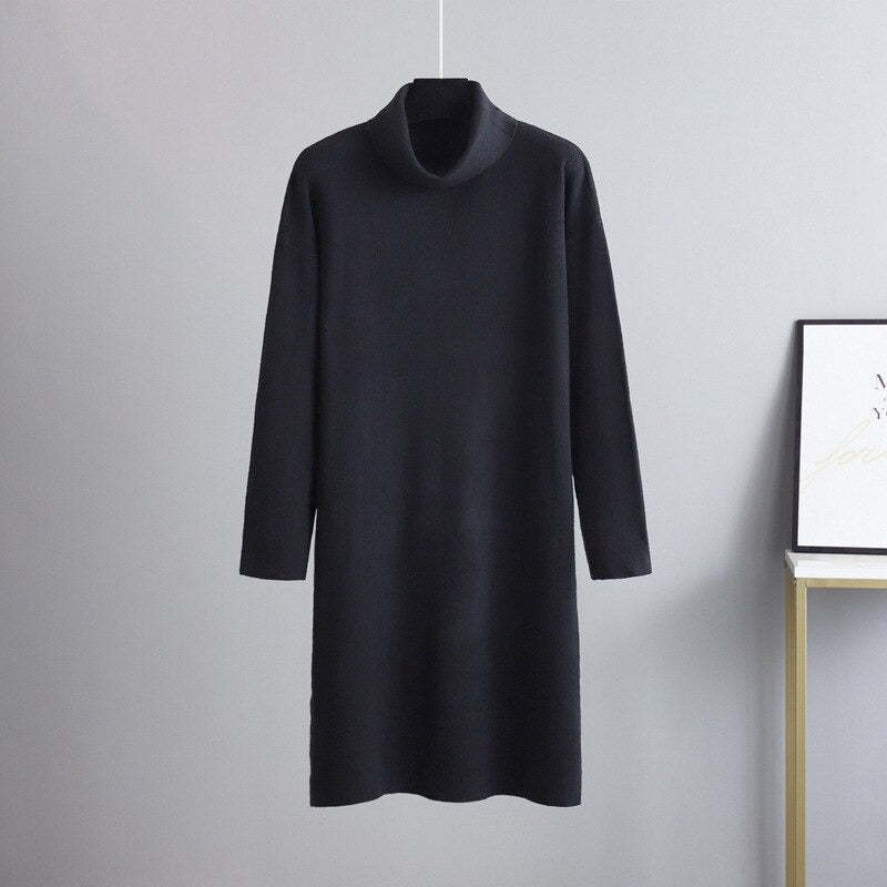 Women's Oversized Loose Thick Turtleneck Sweater Dress-Soco Hoodie