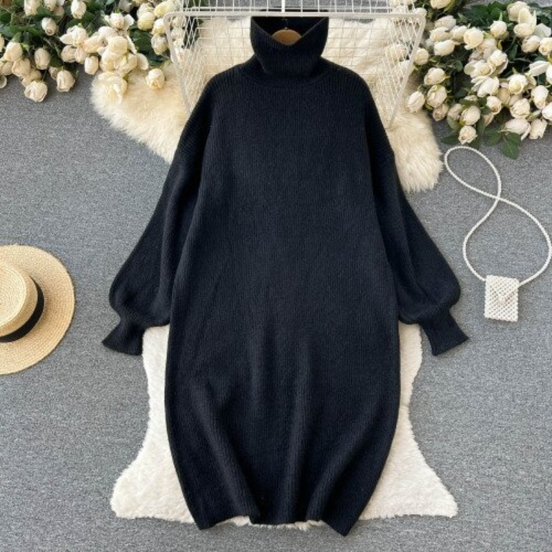 Loose Turtleneck Knitted Slim Long Woolen Dress-Soco Hoodie